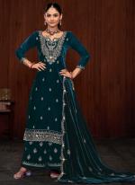 Velvet Rama Party Wear Embroidery Work Plazzo Suit